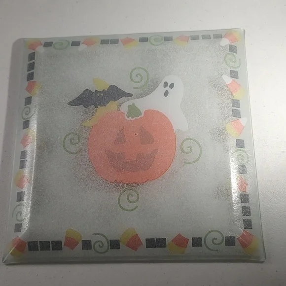 Princess House Halloween Crystal Tray Jack-o'-lantern, Bat, Ghost & Candy Corn - Picture 2 of 8